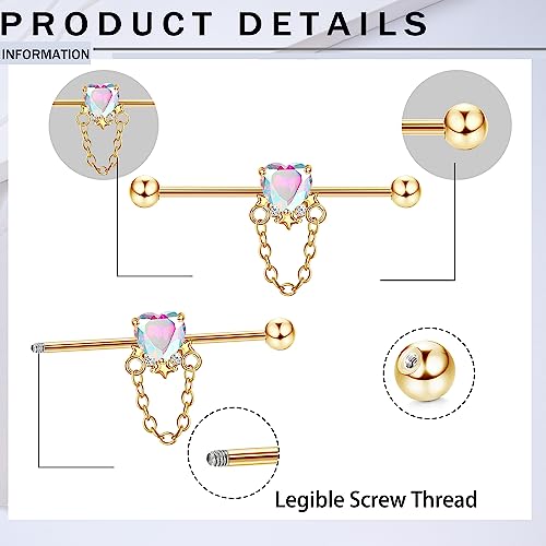 ORAZIO 13PCS Industrial Piercing Jewelry Surgical Steel 14G Industrial Earrings Barbell with Chain Snake Moon Cartilage Helix Piercing Earrings Industrial Bar Jewelry for Women Men2