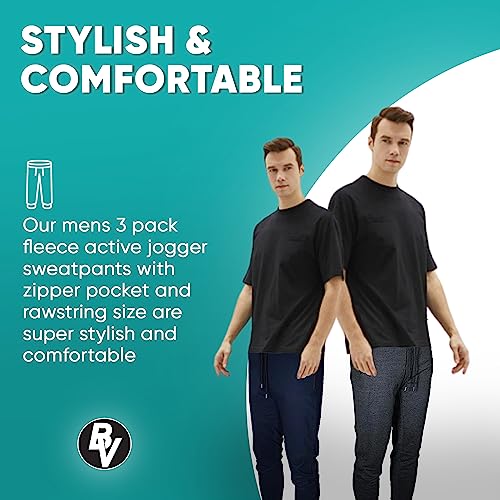 BROOKLYN VERTICAL Mens 3 Pack Fleece Active Jogger Sweatpants with Zipper Pocket and Drawstring Size S-2XL2