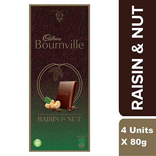 Image of Cadbury Bournville Raisin and Nuts Dark Chocolate Bar, 80g (Pack of 4) & Dairy Milk Silk Roasted Almonds Chocolate Bar, 143g (Pack of 3)