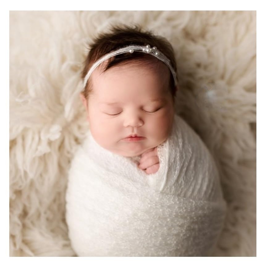 HUCEQI Newborn Photography Wraps Girl Baby Photo Props Wraps with Pearl Headband, Newborn Outfits for Photography Pictures