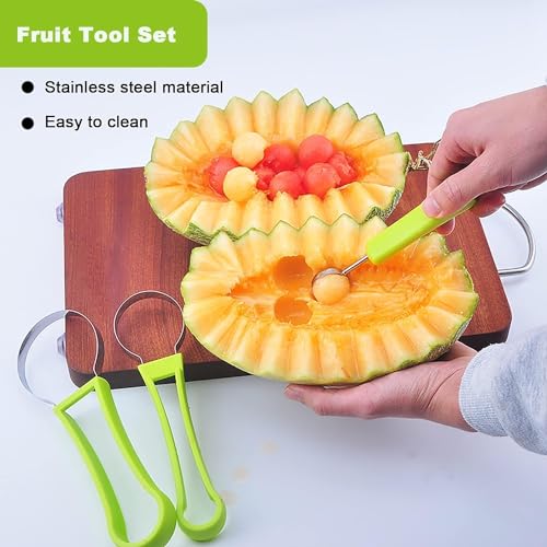 Image of 12 Pic Cookie Cutter Set & 4 in 1 Melon Baller Scoop Set Combo Pack for Seed Remover, Cookie Cutter Decorative Food, Stainless Steel Vegetable Fruit Cutter