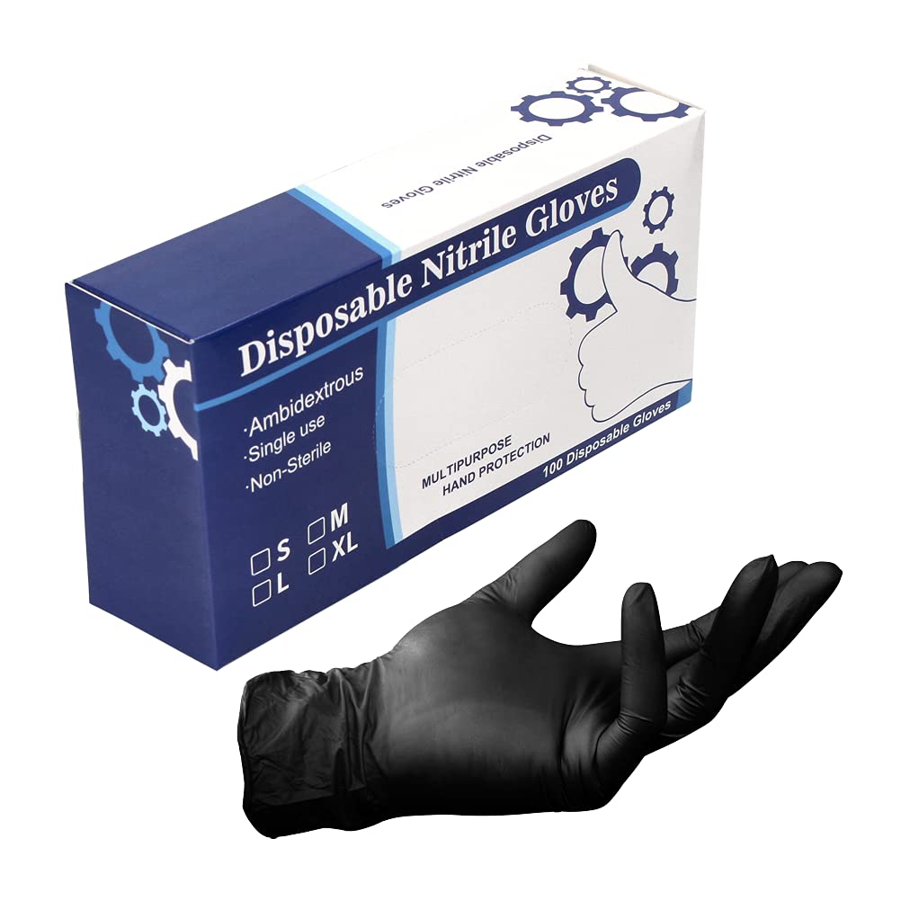 Toolbrothers Guanti monouso in nitrile in scatola dispenser nero/nero, 100 pezzi, taglia S/Small – non sterile