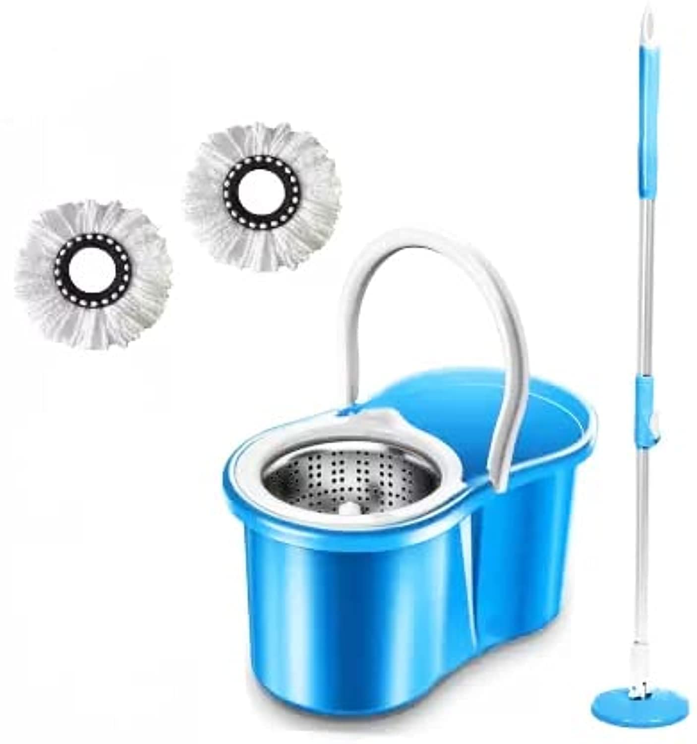 Selecto BCT Steel Mop Bucket | 360° Spin Mop Bucket Set with 2 Mop Heads | Heavy Quality Easy to use. (Colour May Vary) (Steel)