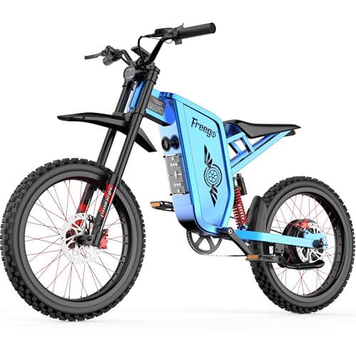 Freego Electric Motorcycle for Adults, X2Pro Electric Dirt Bike 6000W(Peak) Motor 60V/30Ah Battery,50MPH/70Mile Off Road Electric Bicycle,19x2 Tire Full Suspension/Four-Piston Hydraulic Brake (Blue)