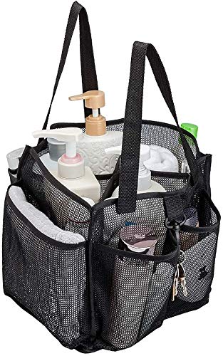 LeestorePortable Shower Caddy with 8 Mesh Storage Pockets, Quick Dry Shower Tote Bag Oxford Hanging Toiletry and Bath Organizer for Shampoo, Conditioner, Soap and Other Bathroom Accessories, Black