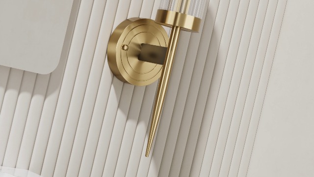 Image of BOKT Mid-Century Modern Gold Wall Light Cylinder Glass Wall Sconce Anti Brushed Brass Long Wall Sconce Light Vintage Bathroom Globe Wall Mount Light Bar Wall Lamp