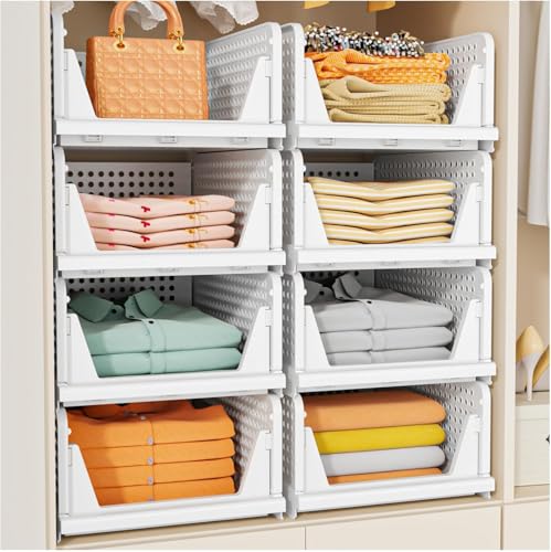 Image of JD FRESH 8 Tier Large Stackable Wardrobe Organizer for Storage /Foldable Cupboard Organiser for Clothes /Polypropylene Multipurpose Space Organiser Rack /Closet Organizer (White)
