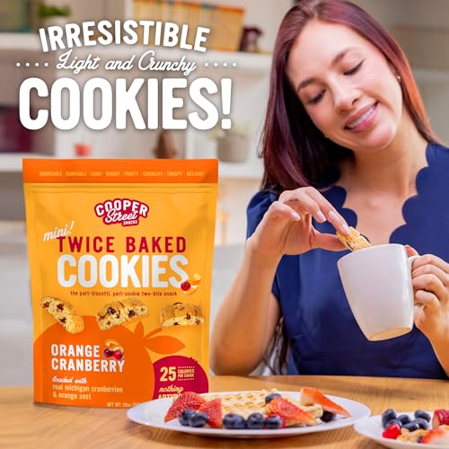 Cooper Street Twice Baked Mini Biscotti Italian Style Cookies - 2.5 Pound of Orange Cranberry Gourmet Cookies Ideal With Coffee Or Tea | Peanut and Dairy Free Low Sodium Breakfast or On-The-Go Snack | 1.25 Pound - Pack of 2