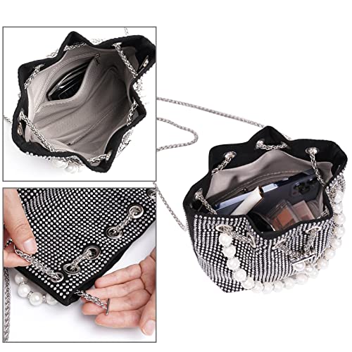 Image of Desy & Feeci Bling Rhinestone Purse for Women, Glitter Clutch Handbag Bucket Evening Bag for Girls Wedding Party