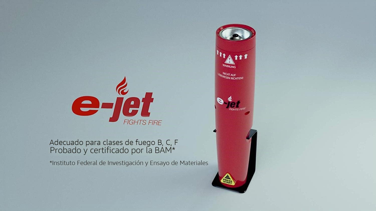 e-Jet extintor en Aerosol - Miniextintor sin residuos con Soporte de Pared para la Cocina, el Coche, la Autocaravana o de Viaje