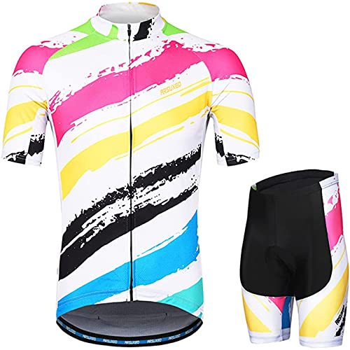 Fahrradtrikot Set Kurzarm Trikot und Radlerhose mit Sitzpolster aus Atmungsaktiv und Schnell Trockend Stoff für Fahrrad Rennrad MTB (Weiß & Rosa,M) Cover