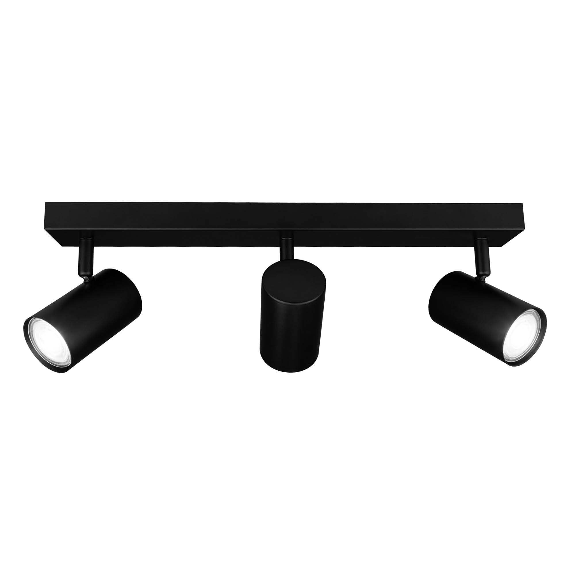 Ledvion - LED Ceiling Spotlight, Black 3-Light, Dimmable, 5W, 6500K, Rectangular, GU10 Fitting, IP20, Tiltable, Includes GU10 Lamp