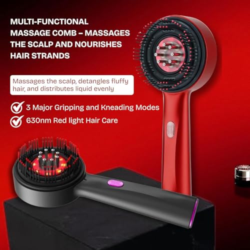 Image of effora's 3-1 red light therapy scalp massager | oil massager for scalp hair | electric hair massager comb | hair massager machine | 3 In 1 hair oil applicator | head relaxation at home |