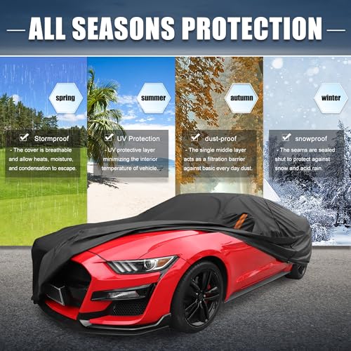 Image of X AUTOHAUX Car Cover for Ford for Mustang Aluminum Film Outdoor Waterproof Sun Rain Snow Hail Protection with Driver Door Zipper