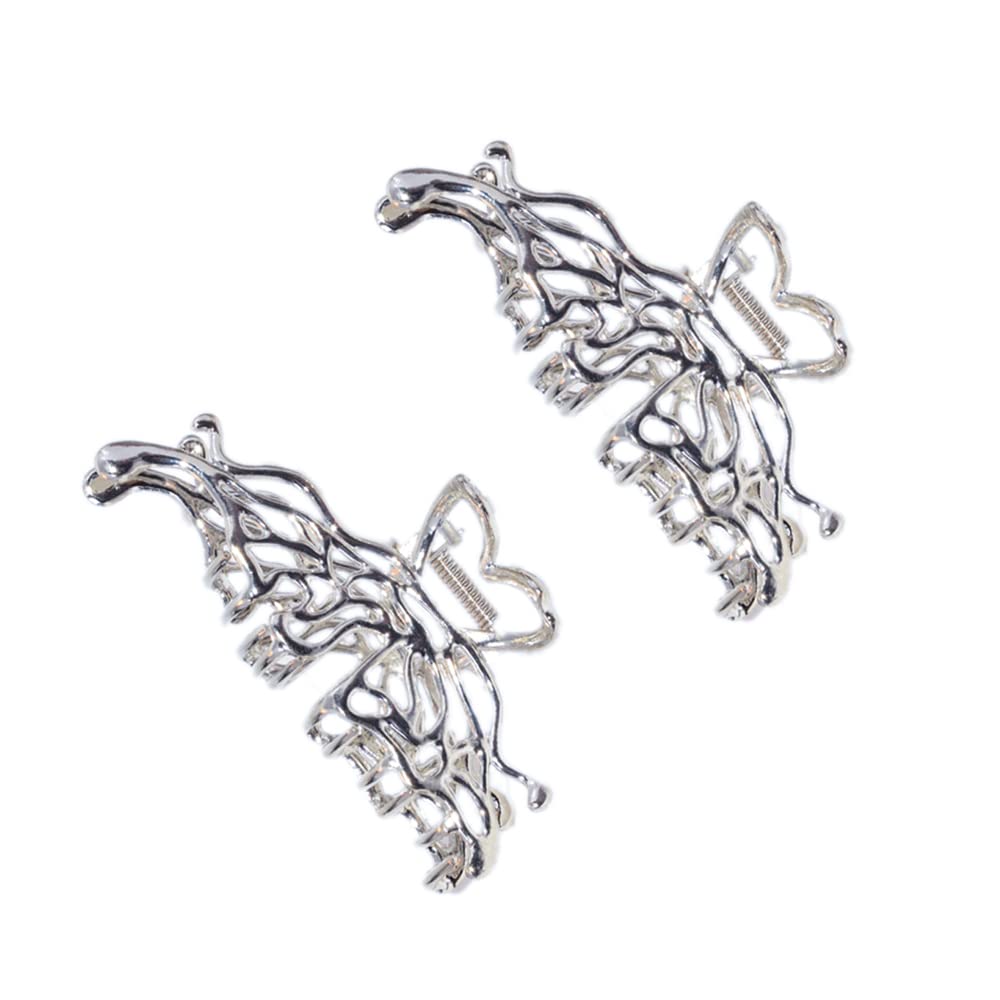 2 Pcs Large Metal Hair Claw Clips - Personality Nonslip Silver Hair Clamps,Perfect Jaw Hair Clamps For Women And Thinner-Thick Hair Styling-Strong Hold Hair-Fashion Hair Accessories (style2)