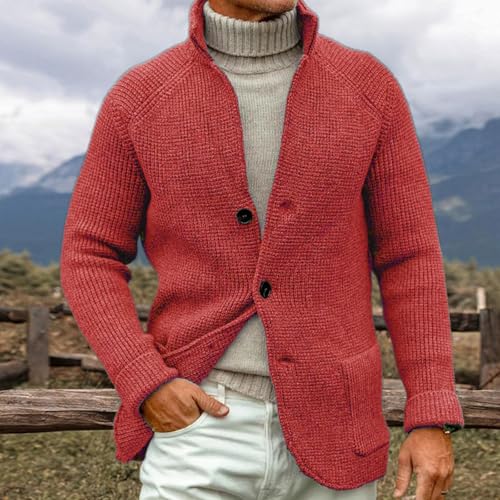 ADHOWBEW Mens Sweater with Pockets Casual V Neck Knitted Cardigan Shawl Collar Soft Button Down Warm Long Sleeve Coat2