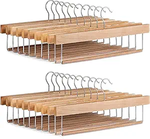 Aakriti Wooden Slack/Trouser Pants Hangers with Non Slip Bar Smooth Finish, Durable Wooden Hangers - Slim & Sleek Space Saving Closet Hangers, 360 degree Hook- Ideal for Pant (36 Cloth Hanger)