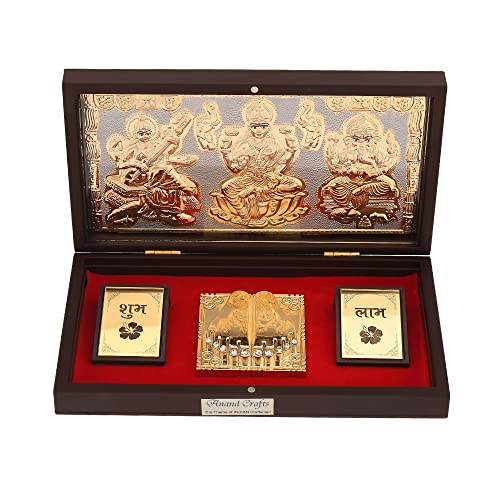 Image of l Laxmi Ganesh Saraswati Photo Frame l Gold-Silver Plated Idol with Natural Fragrance Momento l Best for Diwali Pooja