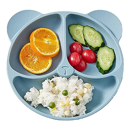Plato para bebé,Antideslizante Plato Silicona,Platos de silicona para bebé,Ventosa Antideslizante para Bebé,Libre de BPA Seguro en lavavajillas microondas Azul Cover