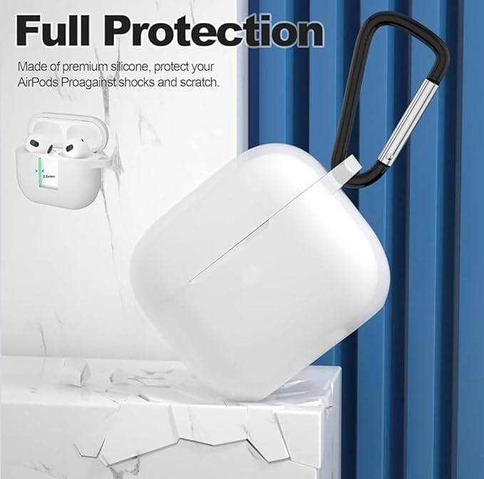 Image of PLUK Soft Silicone Case Cover Compatible with Apple AirPods Pro 3 (3rd Generation 2025) - Shockproof 360 Protective Skin,Full Protection with Hook & Keychain, Front LED Visible - White Transparent