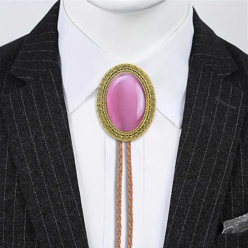 Image of Jeilwiy Bolo Tie for Men Real Stone Westwern Cowboy Ties Silver Bolos Women Leather Necktie Gift for Birthday Christmas