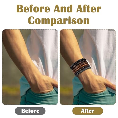 Wooden Mens Beaded Bracelets 6 PCS Adjustable Elasticity Rope Vintage Multi-Layer Mens Bracelet Braided Leather Multilayer Grunge Set Cuff Wrap Bangles Detachable Bracelets for Men and Women4