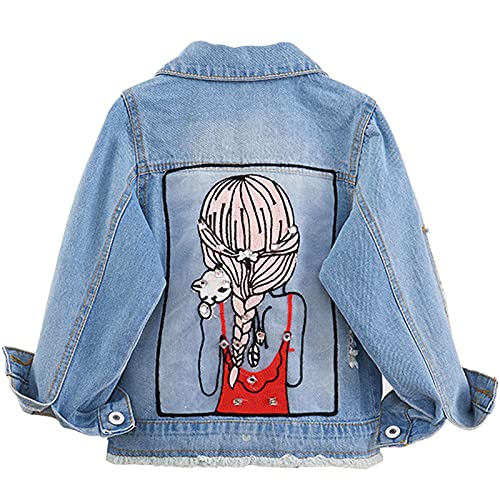 YFPICO Veste en jean pour fille - Avec paillettes - 2-13T - Vêtement d'extérieur - Printemps, automne, bleu, 11 ans Cover