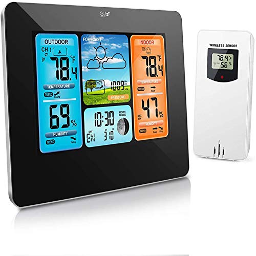 Wetterstation Funk mit Außensensor,Digital Thermometer Hygrometer Innen und Außen Raumthermometer Hydrometer Feuchtigkeit mit Wettervorhersage,