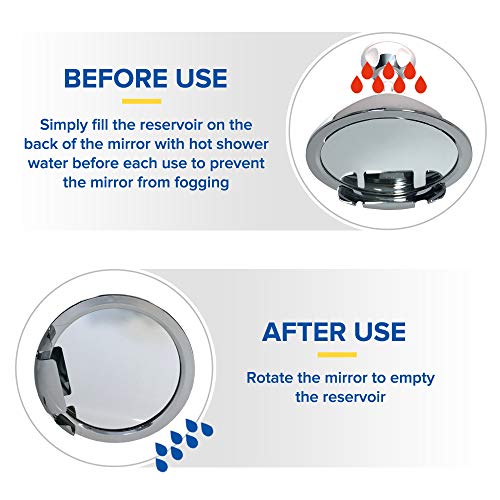 Mallstan Fogless Shower Mirror with Razor Holder, Fog Free Bathroom Shaving Mirror, Wall Mounted Strong Suction Cup, 360° Rotating Adjustable Arm. Shatterproof Chrome Round + Stainless Steel Tweezers