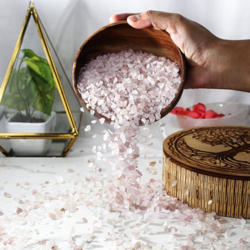 Image of Certified Rose Quartz Crystal Chips 250 GM with Authenticity Certificate | Natural Pink Quartz Decorative Stone Chips for Pooja Room, Meditation, Vastu, Resin Art, Crafts & Aquarium Decor