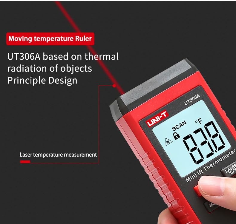 UNI-T UT306A Red Laser Thermometer Digital Infrared Thermometer Liquid Crystal Display Non-Contact -35~300C(UT306A)