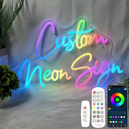 Custom Neon Signs APP 16 RGB Color Changing Rainbow Personalized Dimmable Led Neon Lights Sign Customizable Wall Decor Ideal Gift & Decoration for Wedding Birthday Party Bedroom Bar Shop Name Logo