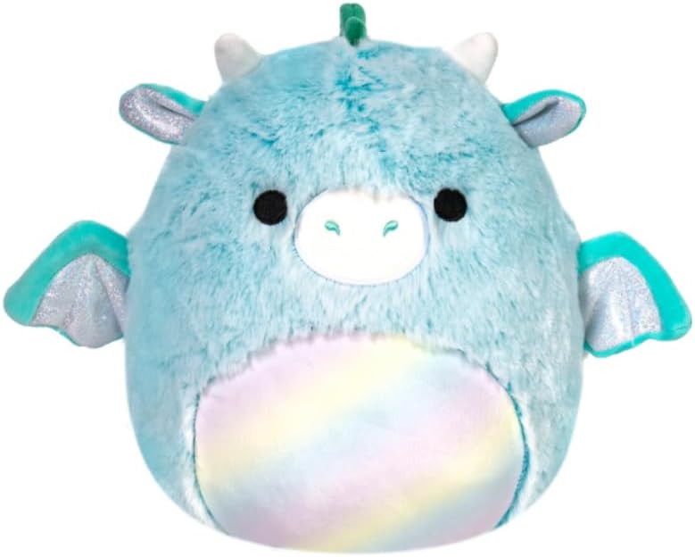 12 inch Fuzzamallows Medium Plush Lorelai Teal Dragon Officially Licensed Kellytoy Plush Toy Colorful Soft Gift for Kids Girls & Boys Washable Squishy Stuff Toy Multicolor All Age