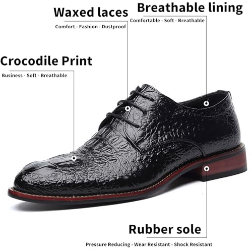Men's Alligator Lace Up Dress Shoes Men's Crocodile Print Round Toe Oxford Shoes,Classical Business Formal Derby Shoes for Men4