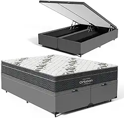Cama Box Baú com Colchão de Espuma D33 Ortobom Airtech Ortopillow 100 (Queen)