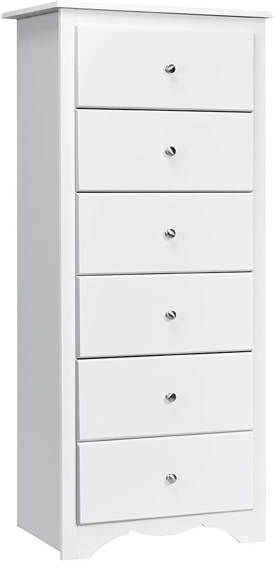 COSTWAY Wooden Chest of Drawers, 6-Drawer Dresser Cabinet, Floor Standing Tall Narrow Storage Cupboard Organiser Unit for Bedroom, Living Room, Closet and Hallway (White)