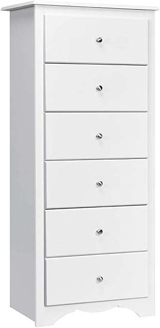 COSTWAY Wooden Chest of Drawers, 6-Drawer Dresser Cabinet, Floor Standing Tall Narrow Storage Cupboard Organiser Unit for Bedroom, Living Room, Closet and Hallway (White)
