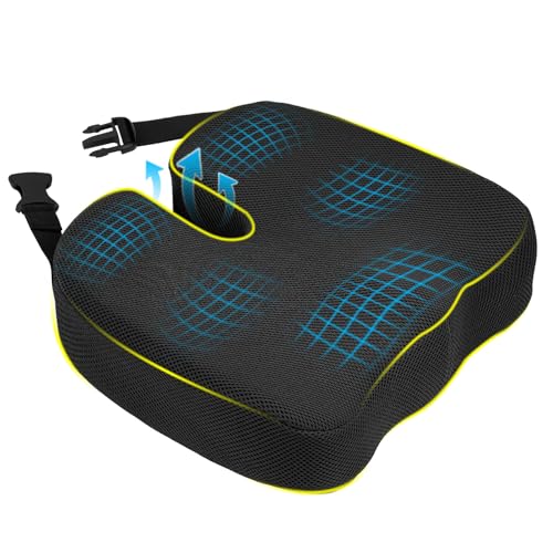 Yotako Autositzkissen, Memory Foam Steißbeinkissen mit Fixierung Gummibänder, Abnehmbarer Maschinenwaschbarer Bezug, Booster Kissen für Auto Bürostühle Rollstühle Gaming Stühle