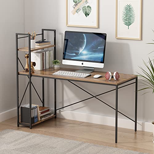 Bonzy Home Computer Desk with 3 Tiers Shelf, 48" Home Office Desk with