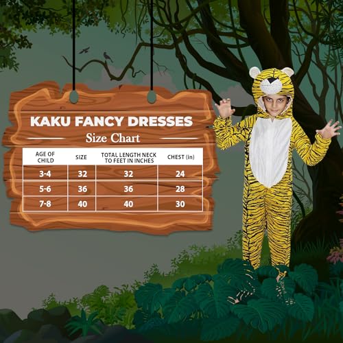 Image of Kaku Fancy Dresses Fleece Tiger Wild Animal Costume For Kids -Yellow, 5-6 Years|Animal Fancy Dress For Boys & Girls