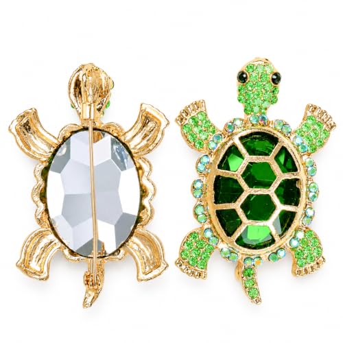 Image of 8Pcs Turtle Lapel Pin Brooch Rhinestone Green Tortoise Crystal Enamel Gift