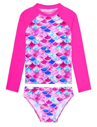 Image of Girls Rash Guard Swimsuit Two Pieces Adorable Swimswear Quick Dry Bathing Suit Long Sleeve
