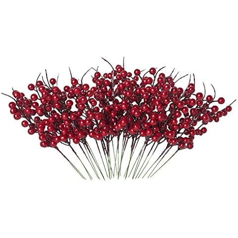 NeoL'artes Artificial Berry Stems, 30 Pack 10.2" Christmas Red Berries Artificial Fruit Berry Holly Flower Branch Home Holiday Wedding Party DIY Christmas Tree Crafts Decor (30, Red) Cover
