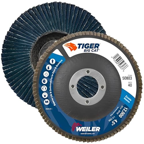 Image of Weiler 50803 Big Cat High Density Abrasive Flap Disc, Type 27, Round Hole, Phenolic Backing, Zirconia Alumina, 4-1 /2 inch Dia., 40 Grit (Pack of 10)