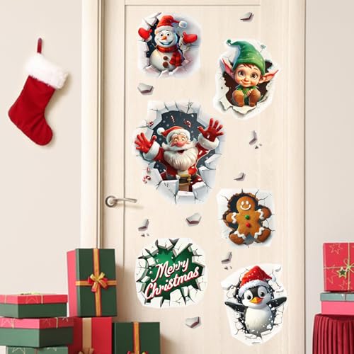 Vinilos decorativos navideños 3D Mfault, Santa Claus y muñeco de jengibre miniatura 6