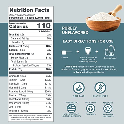 Image of Designer Wellness, Designer Whey, Natural Whey Protein Powder with Probiotics, Fiber, and Key B-Vitamins for Energy, Gluten-Free, Purely Unflavored, 2 lb
