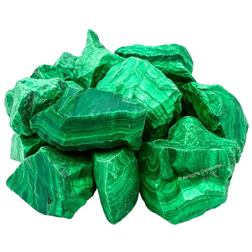Image of Amazing Gemstone 2 Pieces Malachite Raw Crystals and Healing Stones, Natural Rocks for Tumbling and DIY Raw Stones and Crystals