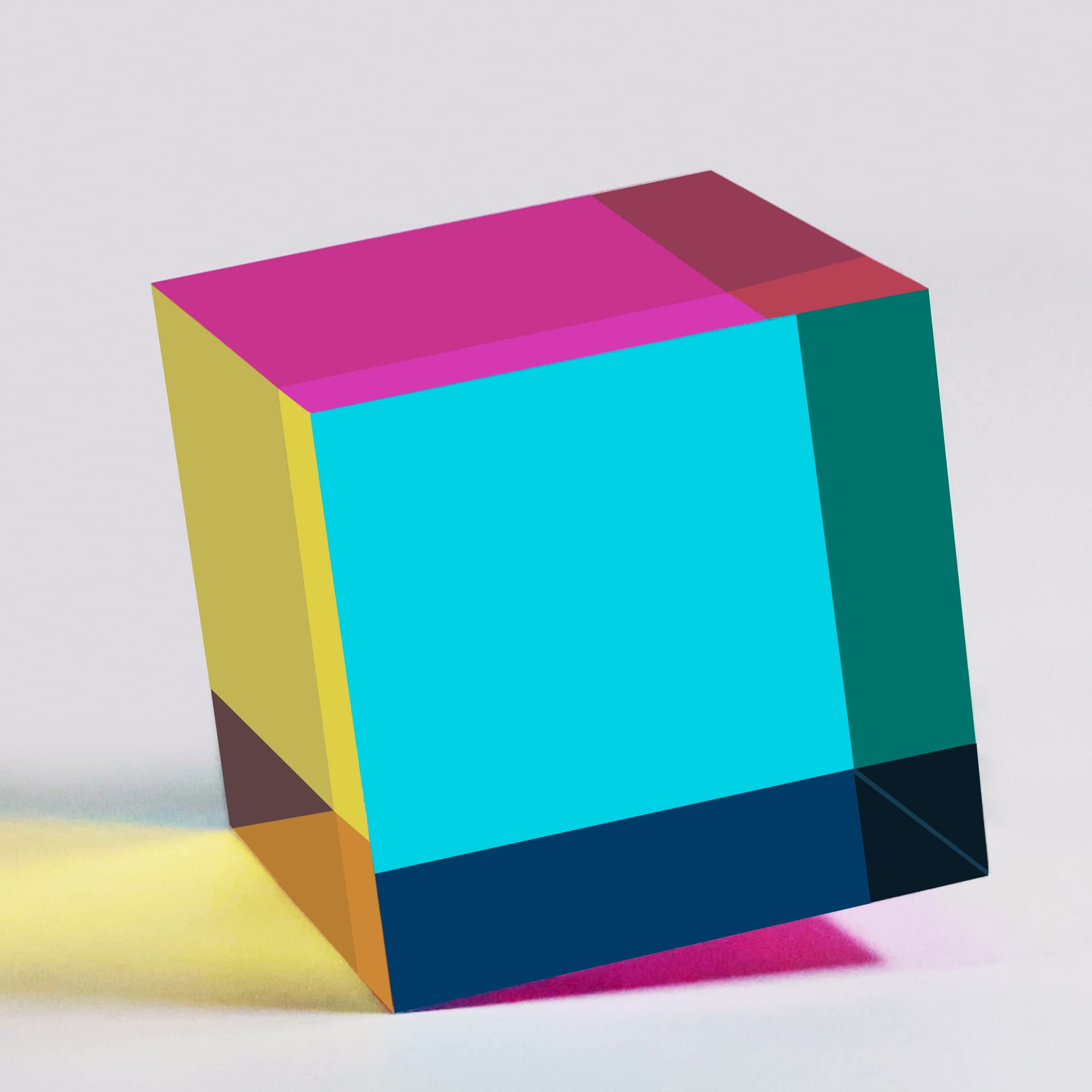 YuanDian CMY Cube - Large, 80mm 3 Inches Colorful Acrylic Prism for Home Decor or Office Desktop Decoration, Educational Science Toys for Kids