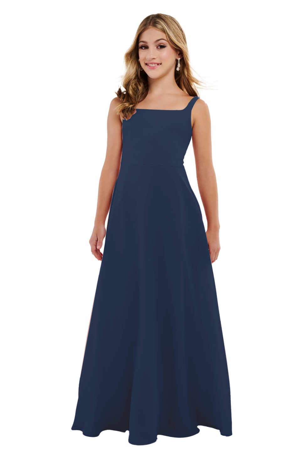 Jrswiol A Line Navy Girls Bridesmaid Dresses 2025 Chiffon Flower Girl Dresses for Wedding Guest Evening Gown JR001,US9,Navy
