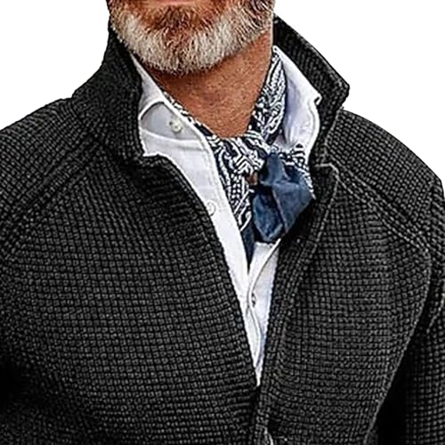 Men's Long Sleeve Stand Collar Cardigan Sweaters Button Down Casual Knitted Sweater Slim Fit Knitwear with Pockets2